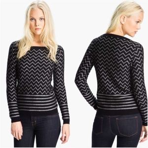 Joie Hideaki Metallic Silver Chevron Wool Sweater